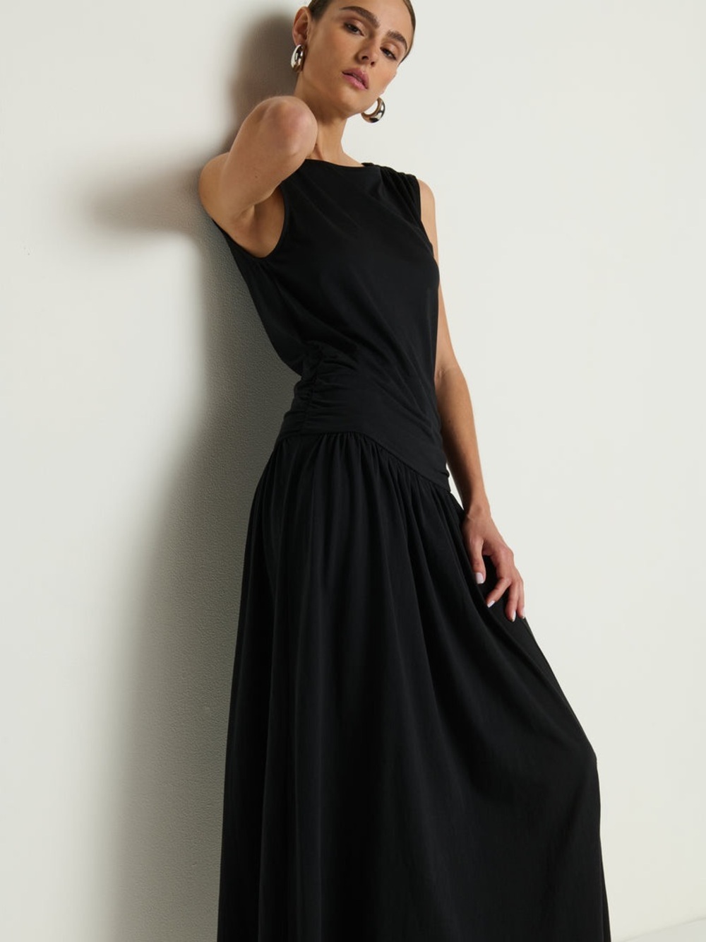 Nation LTD 100% Pima Cotton Cleo Black Sleeveless Midi Dress. Size L. NWT